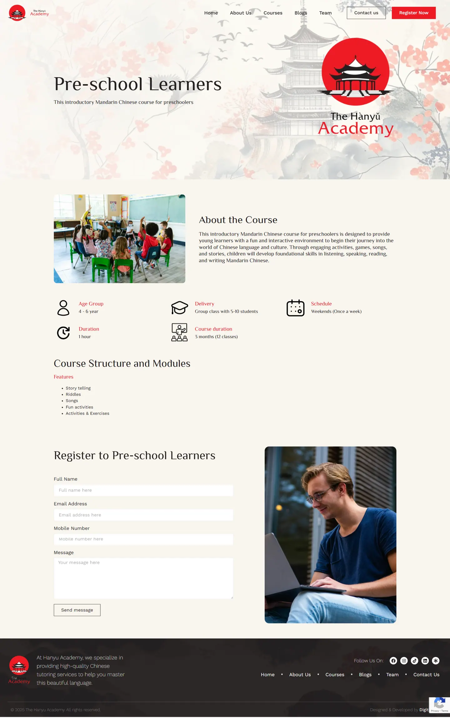 The Hanyu Academy — Pre-school course page