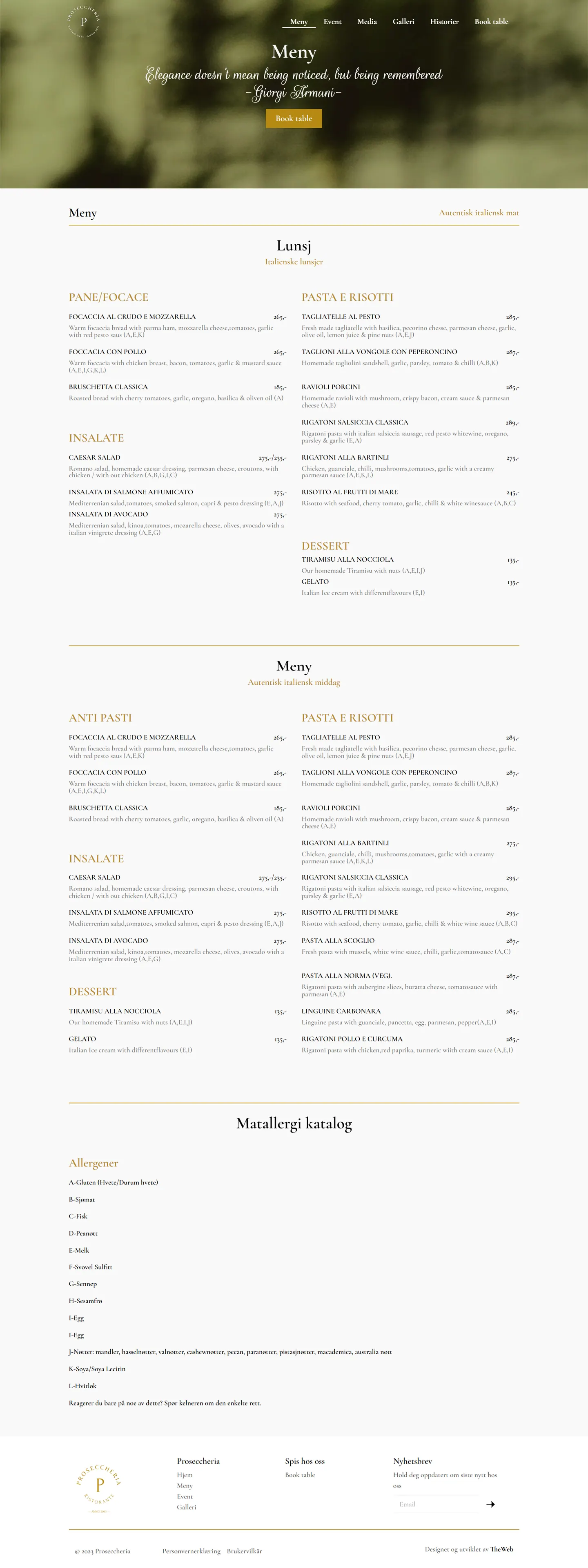 Proseccheria con Ristorante — Menu page
